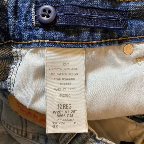 Levis 505 Jeans Boys 12 26x26 Blue Regular Fit Cotton Denim Adjustable Waist - Picture 8 of 16